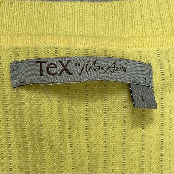 Tex by Max Azria Yellow Ribbed Long Sleeve V-neck Sweater Size Large - Picture 3 of 8